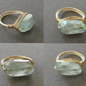 Icy Blue Aquamarine Ring Sterling Wire Wrapped